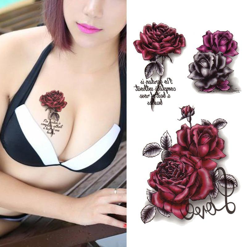 Rose flower tattoo stickers waterproof women&apos;s long-lasting sexy 3D stereo tattoo stickers