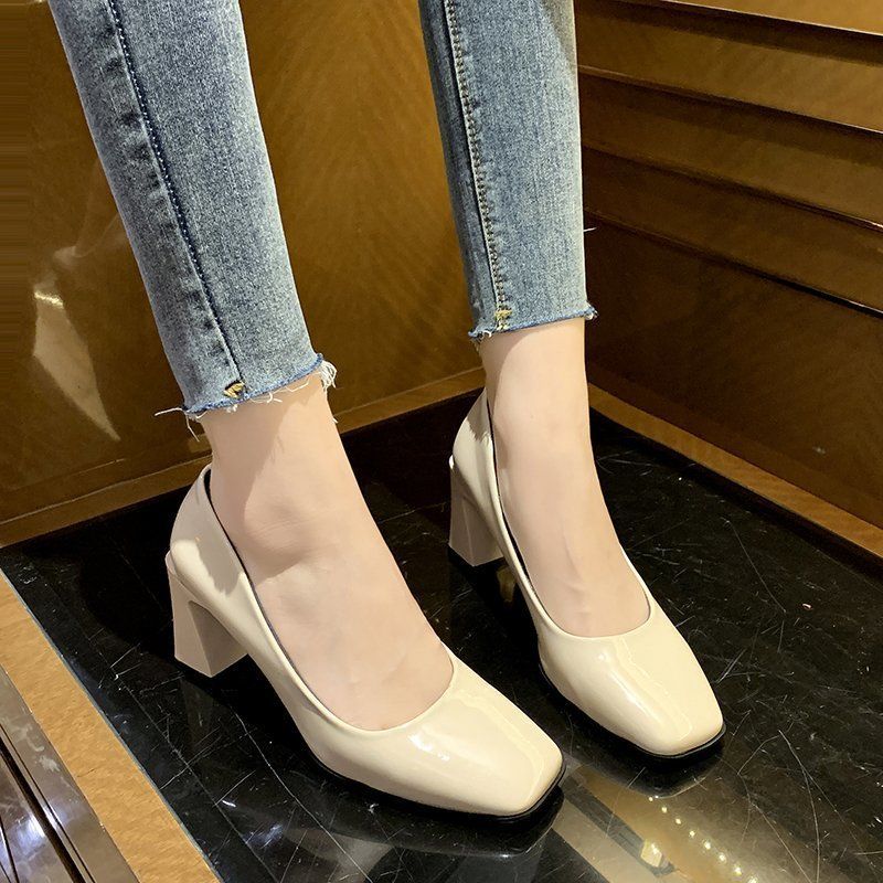 Large size women's shoes mid-heel professional shoes wild square toe new thick high heels