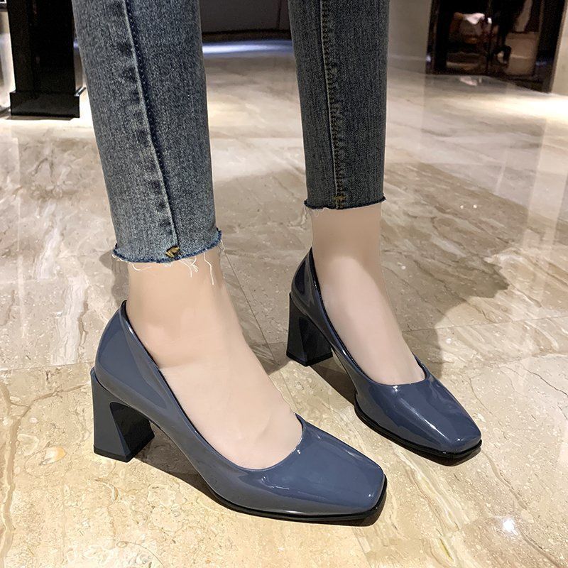 Large size women's shoes mid-heel professional shoes wild square toe new thick high heels