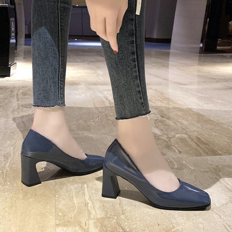 Large size women's shoes mid-heel professional shoes wild square toe new thick high heels