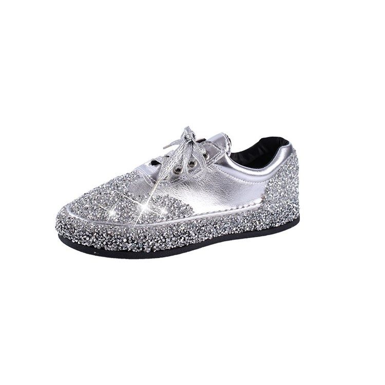 Single shoe patent leather rhinestone flat lace-up sneakers new all-match casual social women's shoe