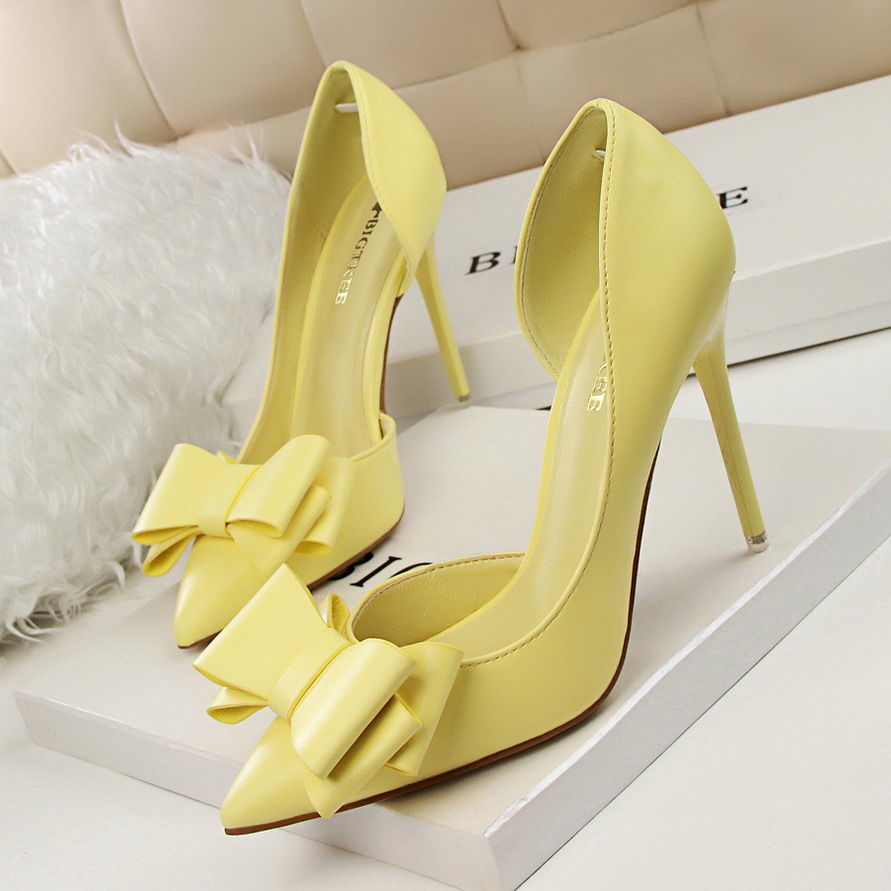 Women's Shoes  Heels Korean version of the new sweet fashion pointed stiletto bow high heels single shoes women