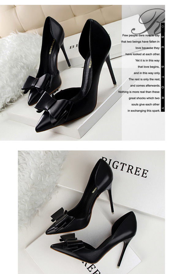 Women's Shoes  Heels Korean version of the new sweet fashion pointed stiletto bow high heels single shoes women
