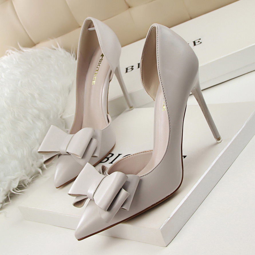 Women's Shoes  Heels Korean version of the new sweet fashion pointed stiletto bow high heels single shoes women