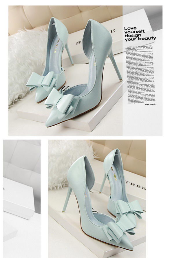 Women's Shoes  Heels Korean version of the new sweet fashion pointed stiletto bow high heels single shoes women