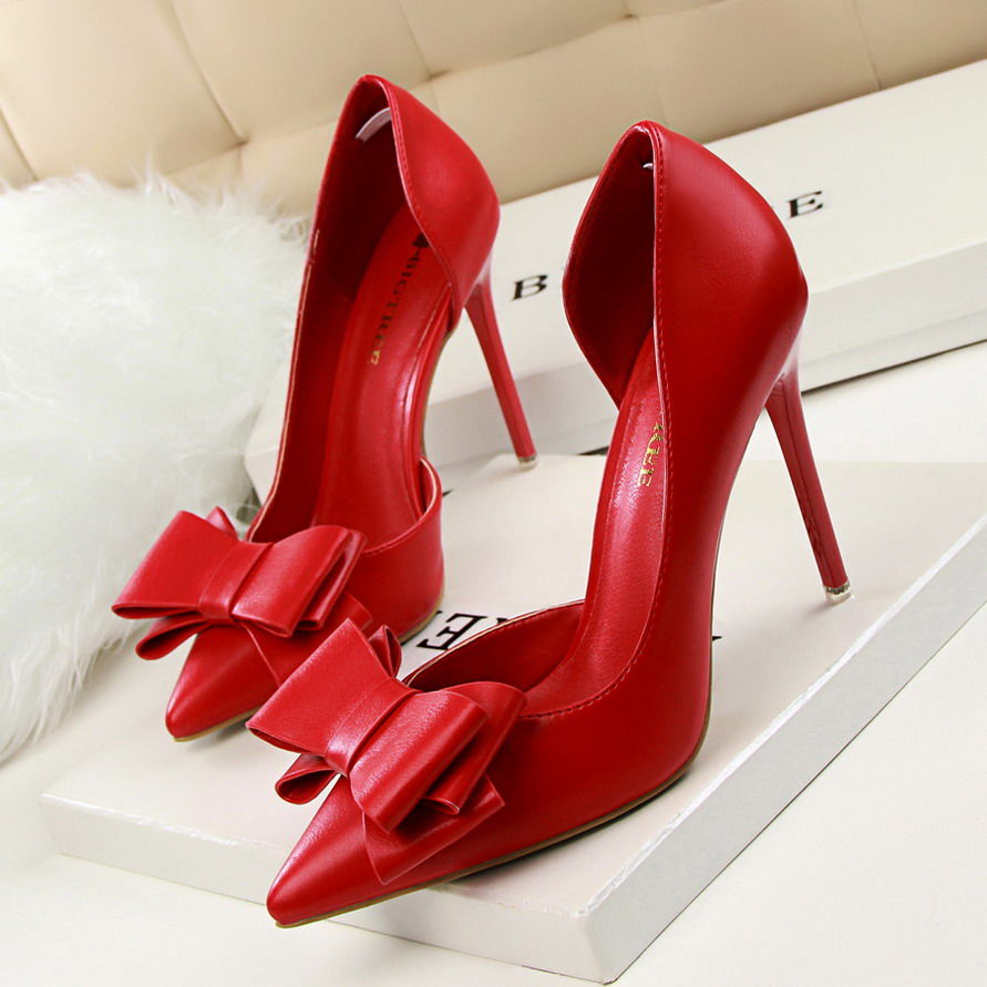 Women's Shoes  Heels Korean version of the new sweet fashion pointed stiletto bow high heels single shoes women