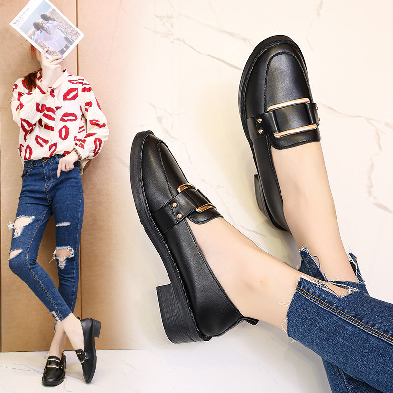 Large size women's shoes all-match small leather new jk shoes loafers British flat peas shoes