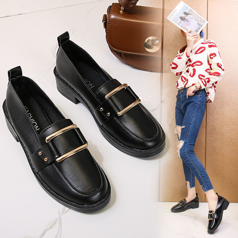 Large size women's shoes all-match small leather new jk shoes loafers British flat peas shoes