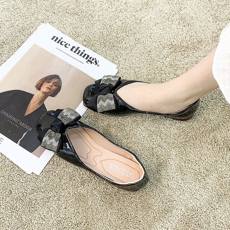 Large size women's shoes new wild net red square toe flat soft leather peas shoes