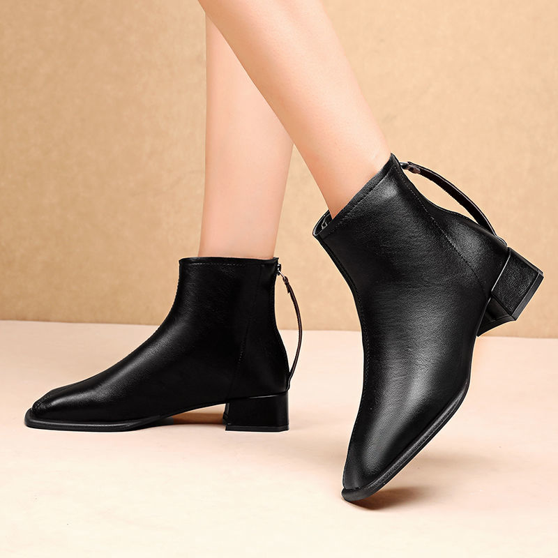 Large size women&apos;s shoes high-heeled women&apos;s square toe wild thick and thin boots ankle boots