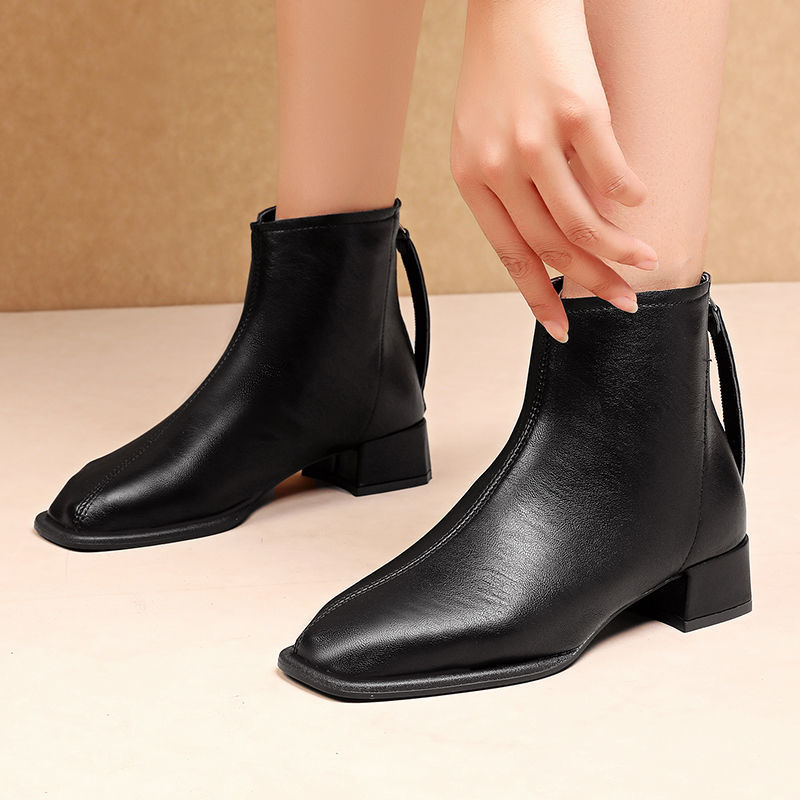 Large size women&apos;s shoes high-heeled women&apos;s square toe wild thick and thin boots ankle boots