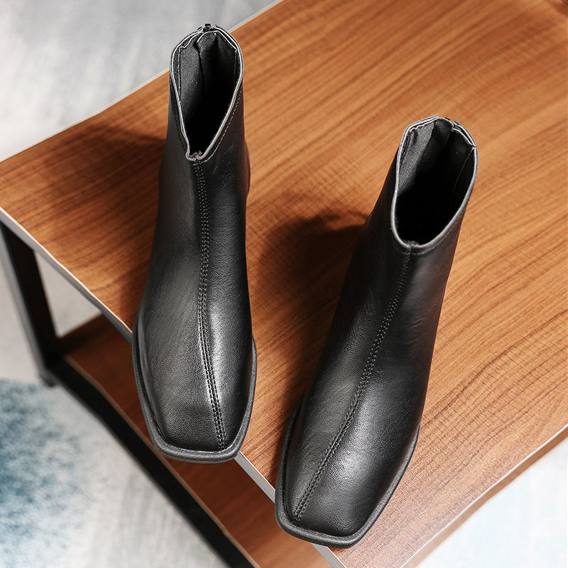 Large size women&apos;s shoes high-heeled women&apos;s square toe wild thick and thin boots ankle boots