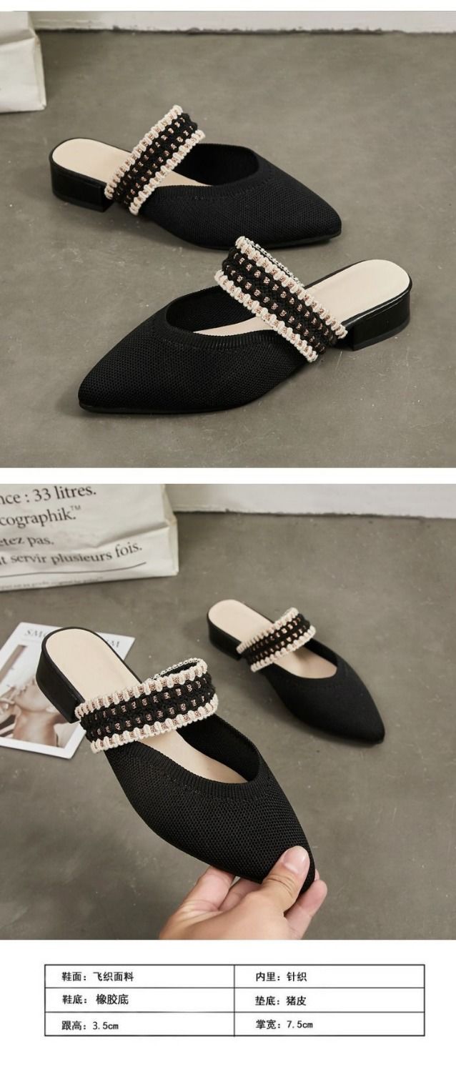 Large size women's shoes shallow mouth half slippers female mid-heel outer wear lazy sandals