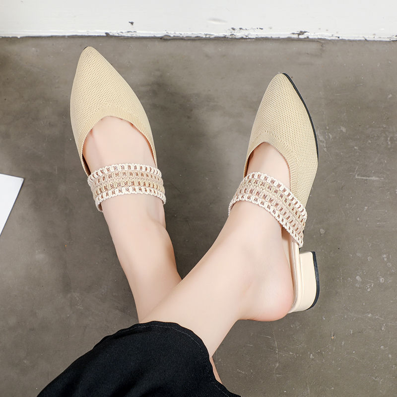 Large size women's shoes shallow mouth half slippers female mid-heel outer wear lazy sandals