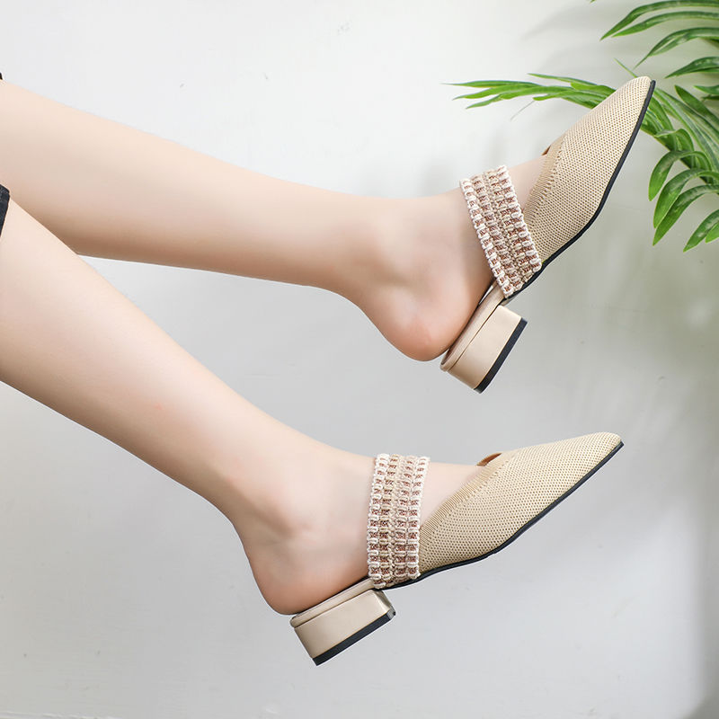 Large size women's shoes shallow mouth half slippers female mid-heel outer wear lazy sandals