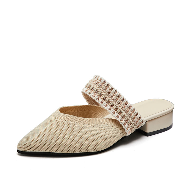 Large size women's shoes shallow mouth half slippers female mid-heel outer wear lazy sandals