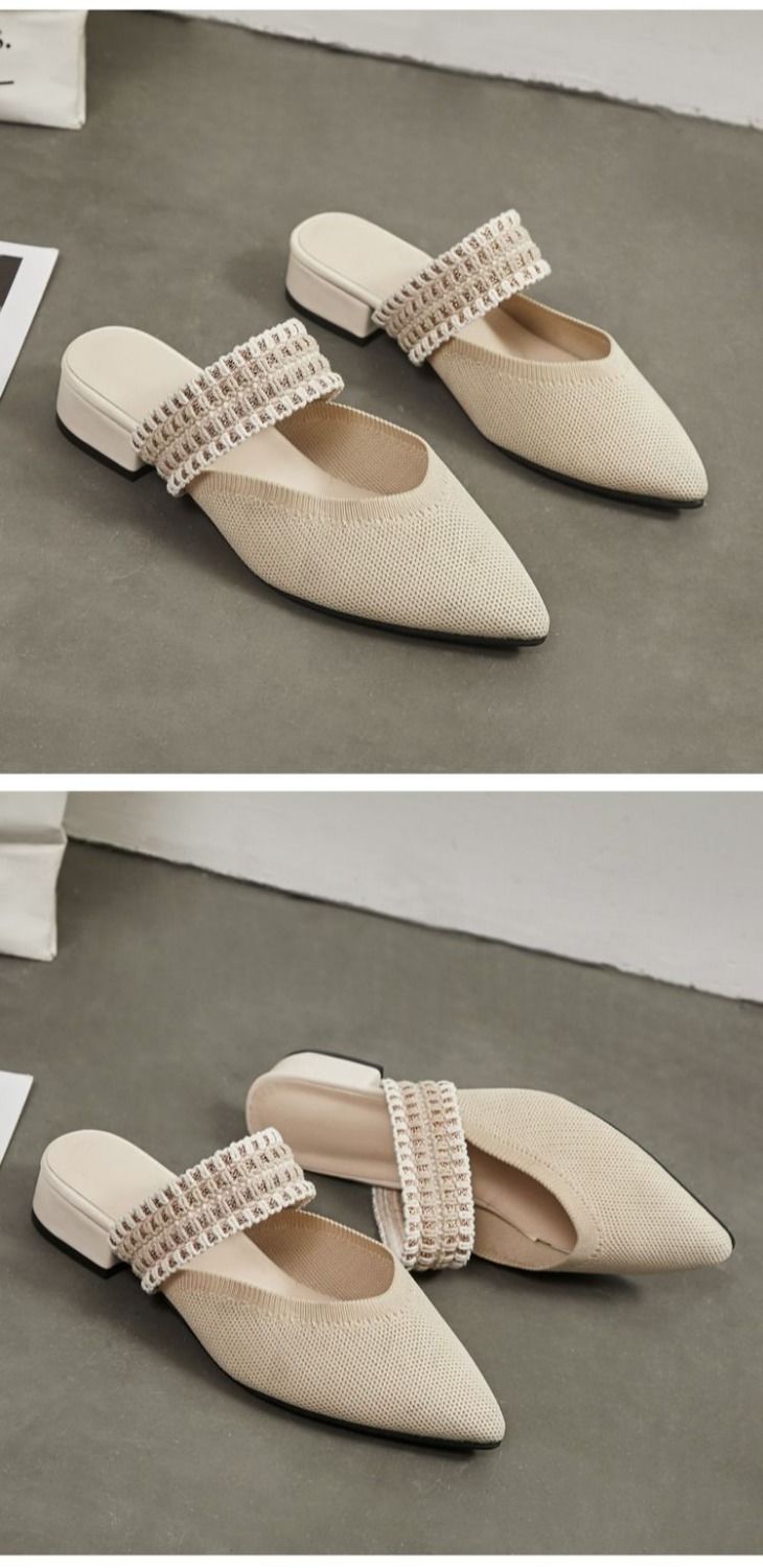 Large size women's shoes shallow mouth half slippers female mid-heel outer wear lazy sandals