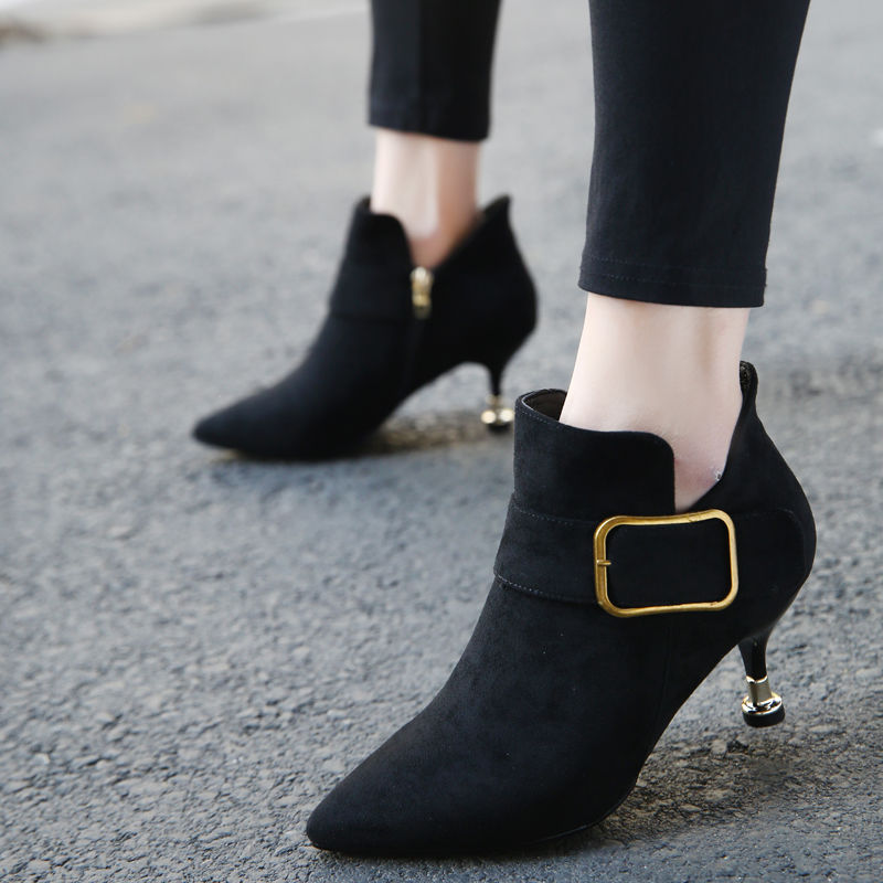 New Martin boots belt buckle wind frosted all-match stiletto high heel short boots women&apos;s shoes