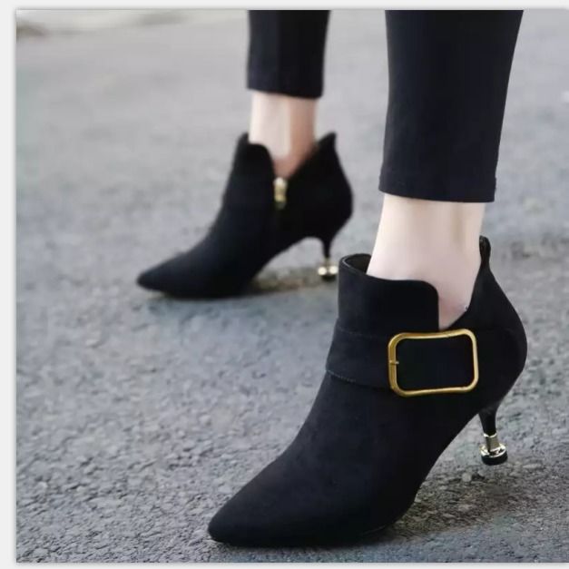 New Martin boots belt buckle wind frosted all-match stiletto high heel short boots women&apos;s shoes