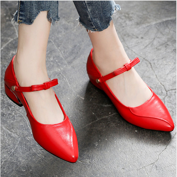 Single shoes women's thick heel all-match women's low heel pumps black high heels