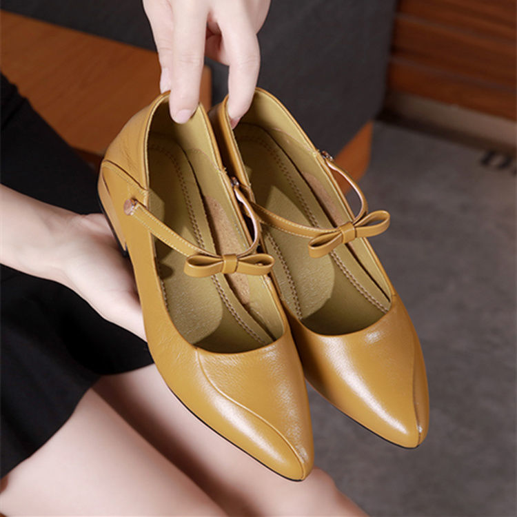 Single shoes women's thick heel all-match women's low heel pumps black high heels