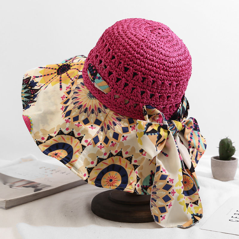 Summer hat female Korean version wild seaside cover face UV protection big beach straw hat