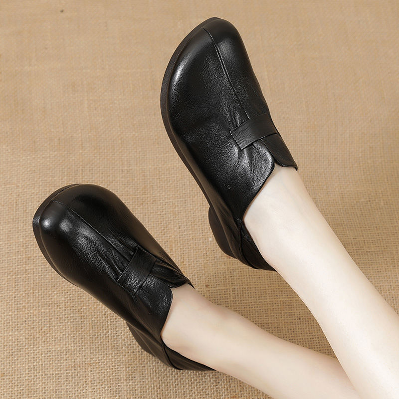 Vintage leather handmade shoes flat heel women's shoes flat low heel single shoes