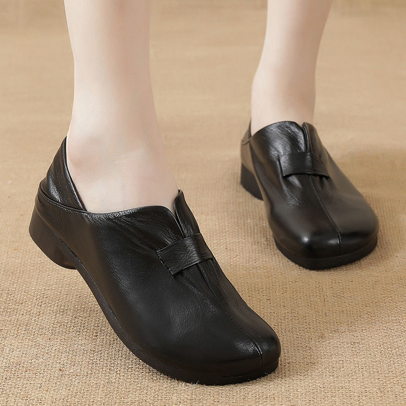 Vintage leather handmade shoes flat heel women's shoes flat low heel single shoes