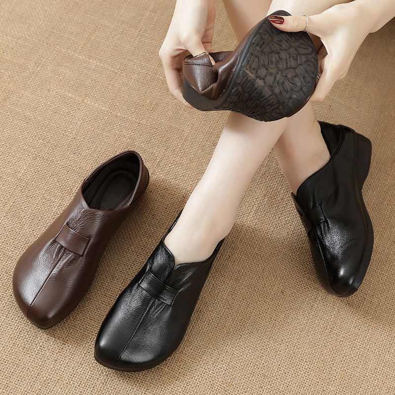 Vintage leather handmade shoes flat heel women's shoes flat low heel single shoes