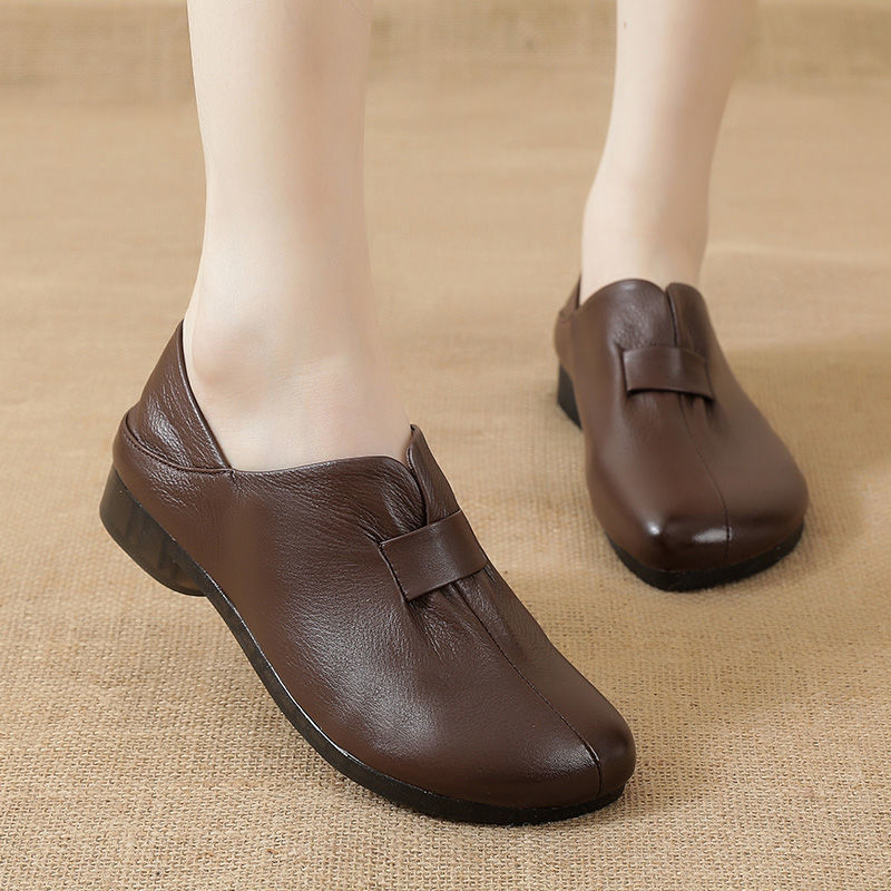 Vintage leather handmade shoes flat heel women's shoes flat low heel single shoes