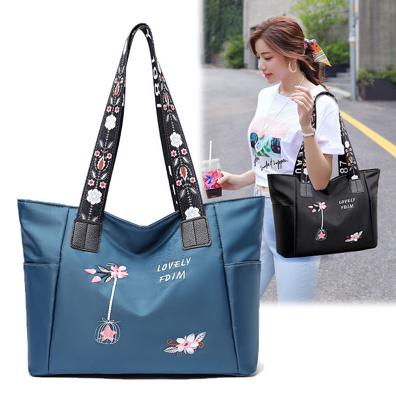 Women's new fashion embroidery handbags all-match one-shoulder Oxford cloth waterproof bag
