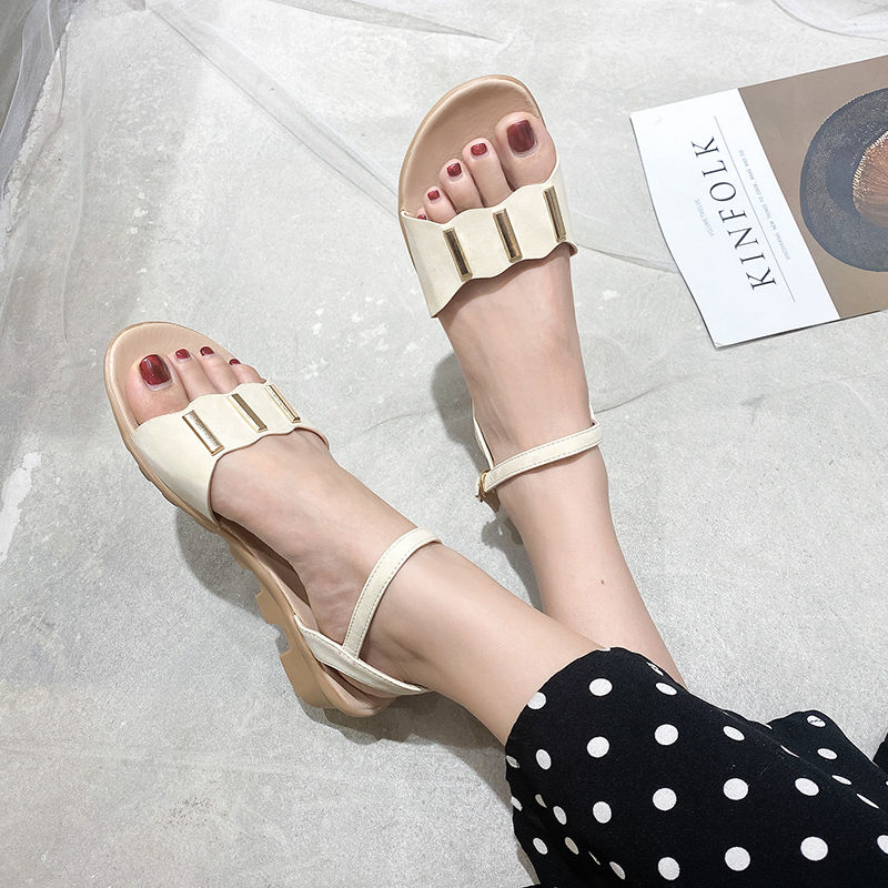 Large size women's shoes wedge sandals women's summer flat shoes non-slip fish mouth shoes