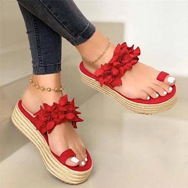 Sandals women new large size sandals platform women's shoes flower flat sandals