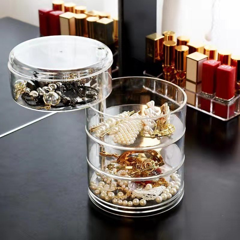 Transparent rotating jewelry box storage box hair ring earrings tripod hand necklace organizer