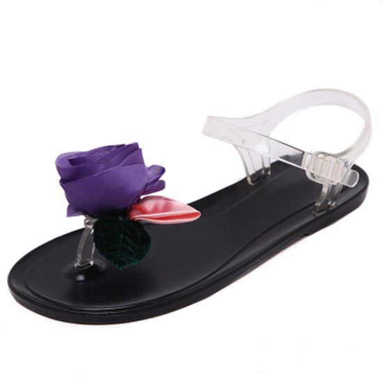 Women's shoes supply long-term production Korean cute flat toe jelly rose sandals