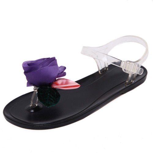 Women's shoes supply long-term production Korean cute flat toe jelly rose sandals