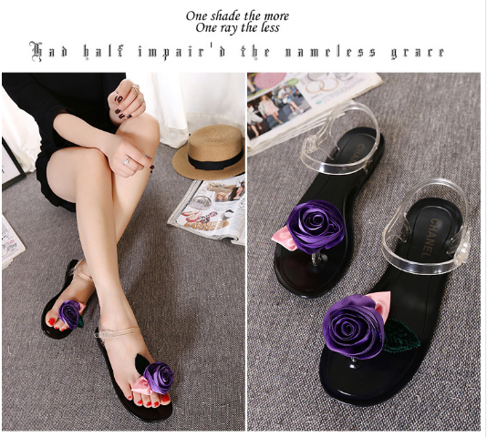 Women's shoes supply long-term production Korean cute flat toe jelly rose sandals
