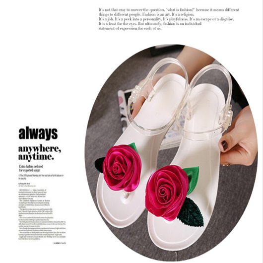 Women's shoes supply long-term production Korean cute flat toe jelly rose sandals