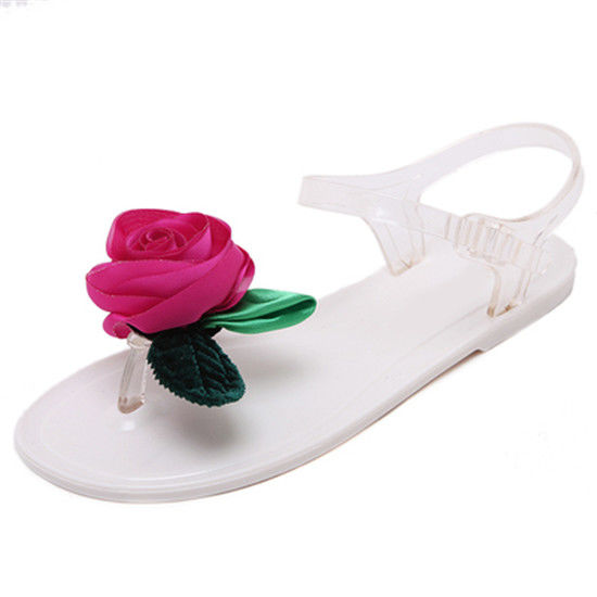 Women's shoes supply long-term production Korean cute flat toe jelly rose sandals
