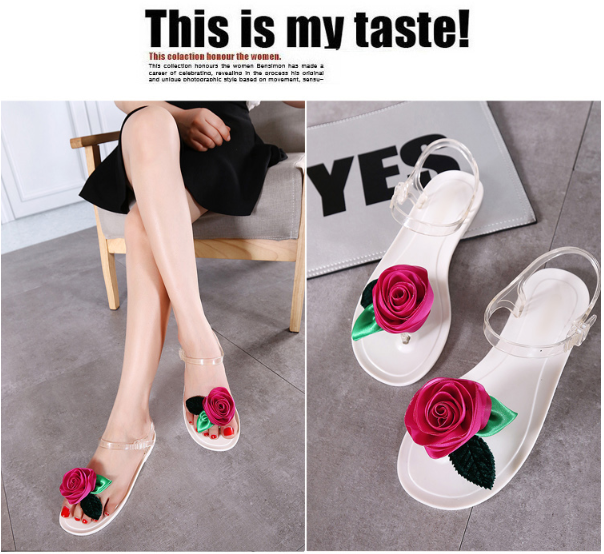 Women's shoes supply long-term production Korean cute flat toe jelly rose sandals