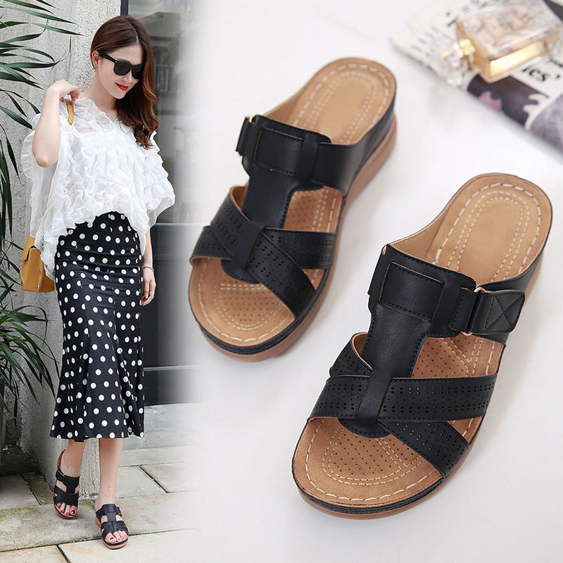 Slippers women wear thick-soled sandals really soft leather non-slip soft-soled shoes large size sho