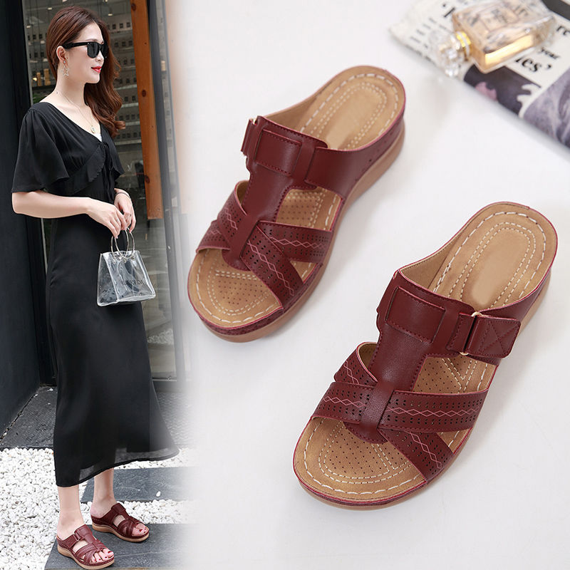 Slippers women wear thick-soled sandals really soft leather non-slip soft-soled shoes large size sho