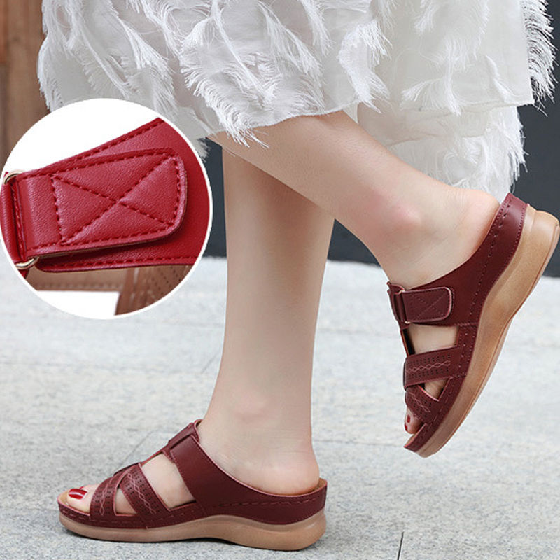 Slippers women wear thick-soled sandals really soft leather non-slip soft-soled shoes large size sho