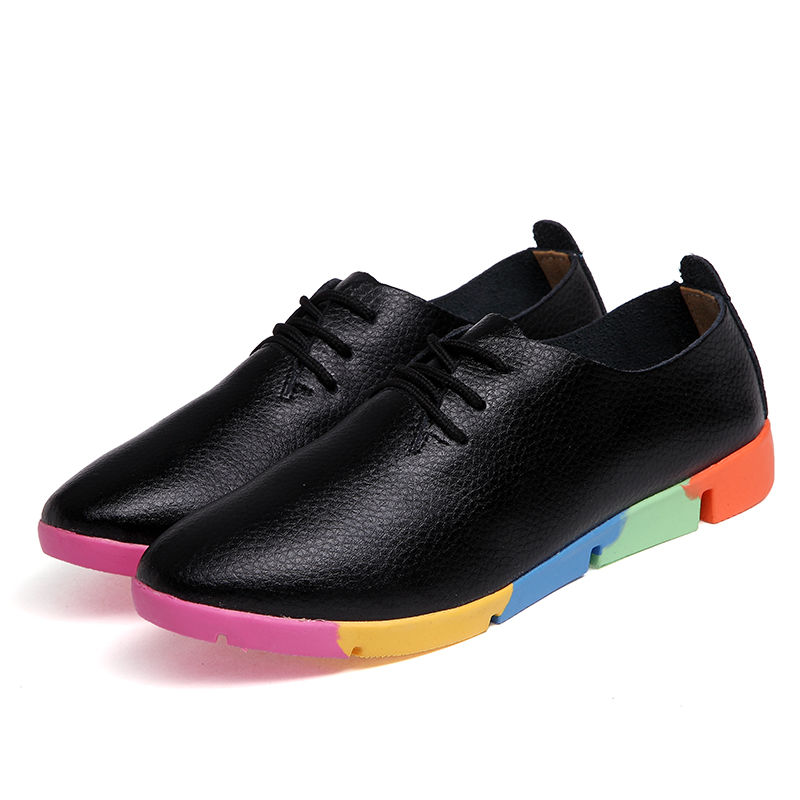 Flat lace-up women&apos;s singles flat-heel soft-soled non-slip casual leather shoes Peas shoes plus size