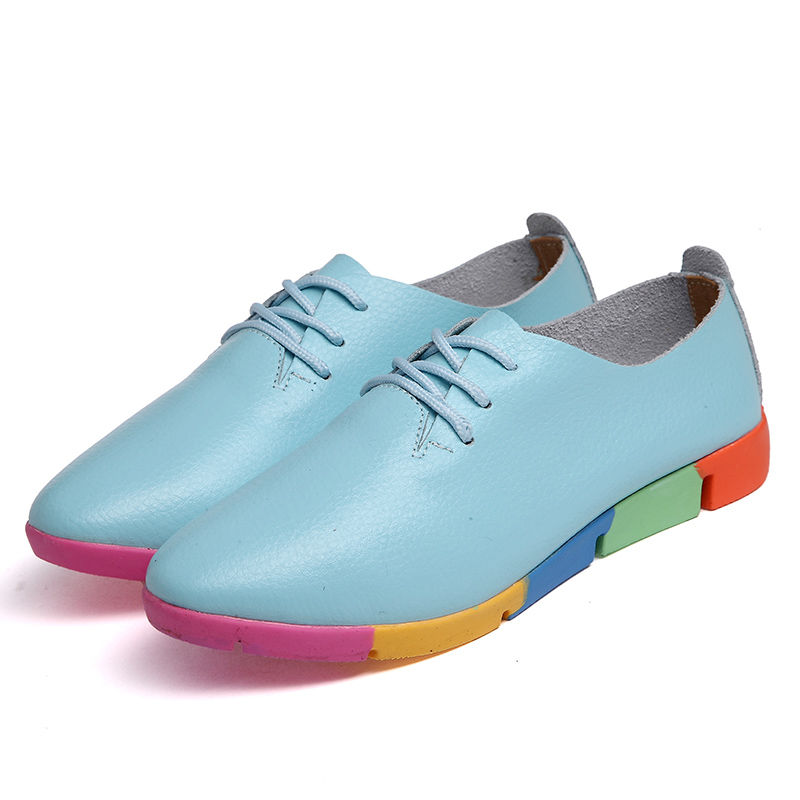 Flat lace-up women&apos;s singles flat-heel soft-soled non-slip casual leather shoes Peas shoes plus size