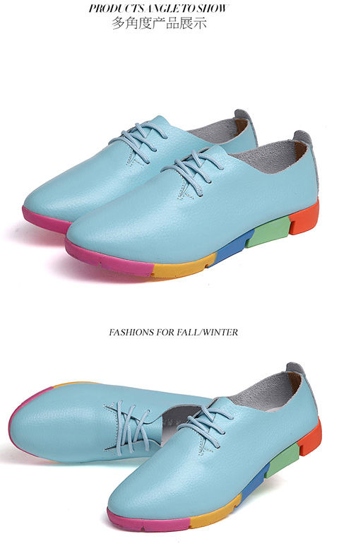 Flat lace-up women&apos;s singles flat-heel soft-soled non-slip casual leather shoes Peas shoes plus size