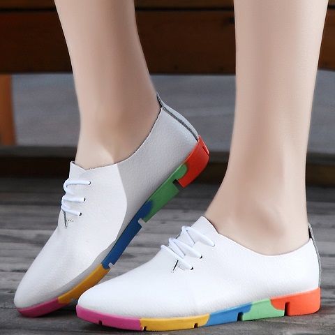 Flat lace-up women&apos;s singles flat-heel soft-soled non-slip casual leather shoes Peas shoes plus size