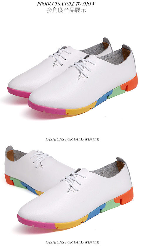 Flat lace-up women&apos;s singles flat-heel soft-soled non-slip casual leather shoes Peas shoes plus size