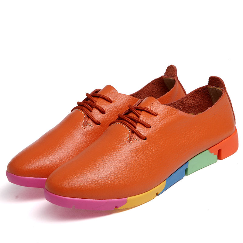 Flat lace-up women&apos;s singles flat-heel soft-soled non-slip casual leather shoes Peas shoes plus size