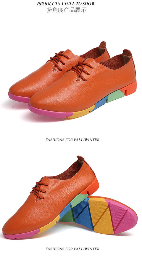 Flat lace-up women&apos;s singles flat-heel soft-soled non-slip casual leather shoes Peas shoes plus size